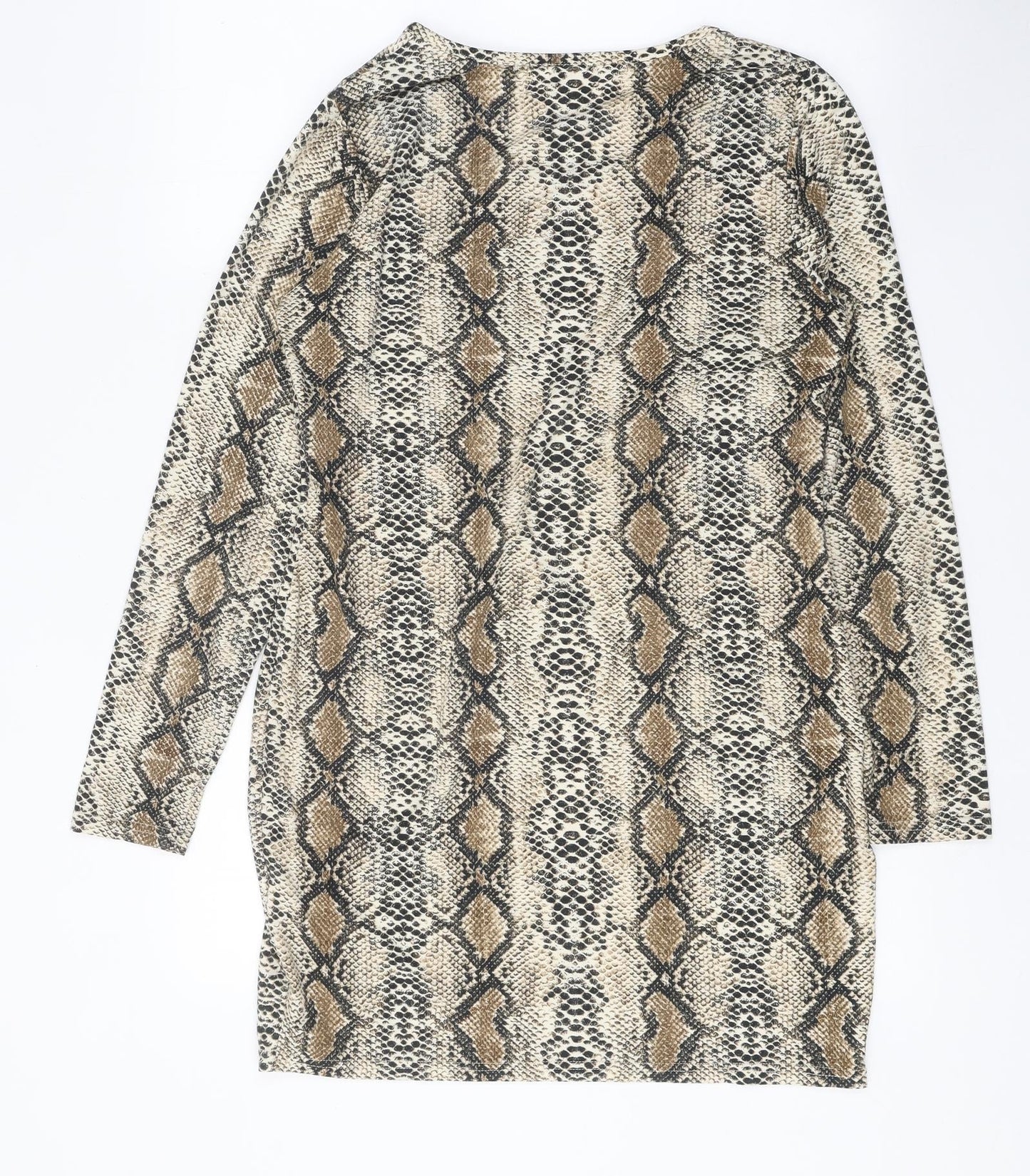 Mallisa Womens Brown Animal Print Viscose Mini One Size Boat Neck Pullover - Snake Print