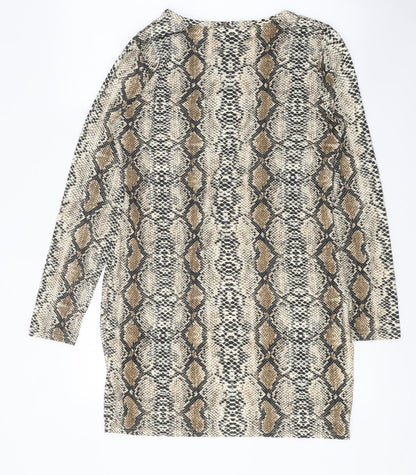 Mallisa Womens Brown Animal Print Viscose Mini One Size Boat Neck Pullover - Snake Print