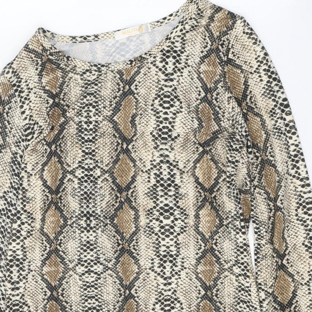 Mallisa Womens Brown Animal Print Viscose Mini One Size Boat Neck Pullover - Snake Print
