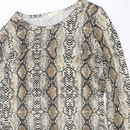 Mallisa Womens Brown Animal Print Viscose Mini One Size Boat Neck Pullover - Snake Print