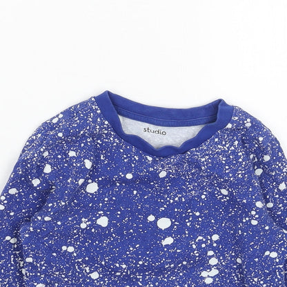 Studio Girls Blue Geometric Cotton Basic T-Shirt Size 3-4 Years Round Neck Pullover