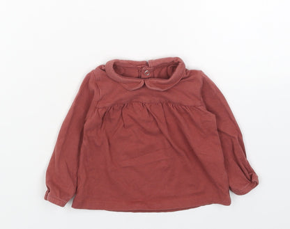TU Girls Red Cotton Basic T-Shirt Size 6-9 Months Round Neck Snap