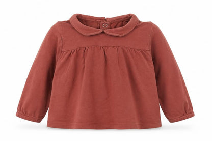 TU Girls Red Cotton Basic T-Shirt Size 6-9 Months Round Neck Snap