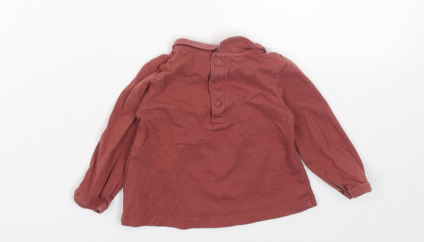 TU Girls Red Cotton Basic T-Shirt Size 6-9 Months Round Neck Snap