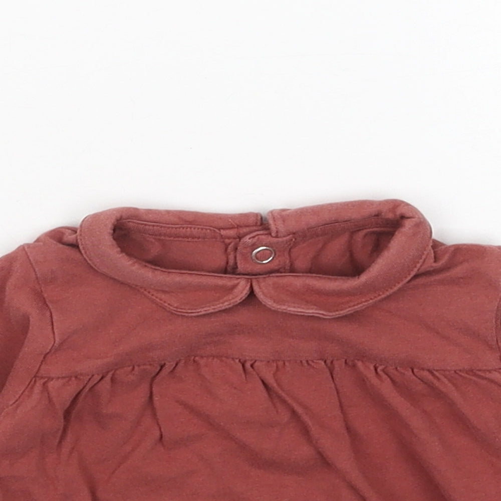TU Girls Red Cotton Basic T-Shirt Size 6-9 Months Round Neck Snap