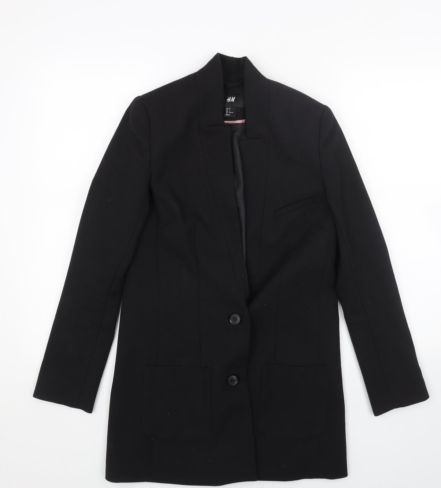 Womens UK Size 4 H&M Black Overcoat