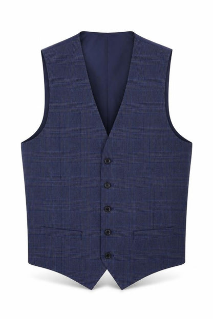 Marks and Spencer Mens Blue Plaid Polyester Jacket Suit Waistcoat Size 38 Regular