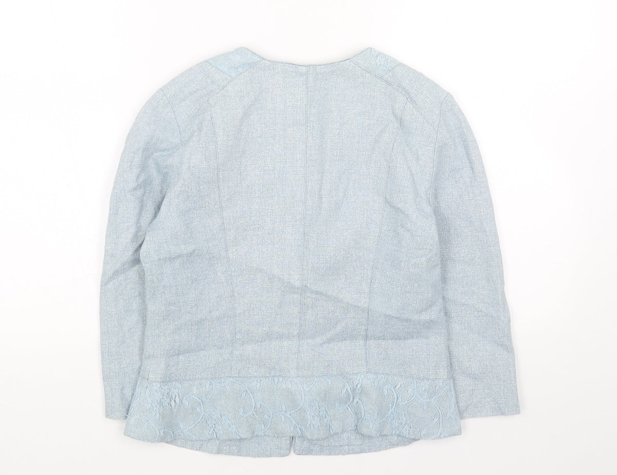 HELENA SORELL Womens Blue Jacket Blazer Size 10 Hook & Eye