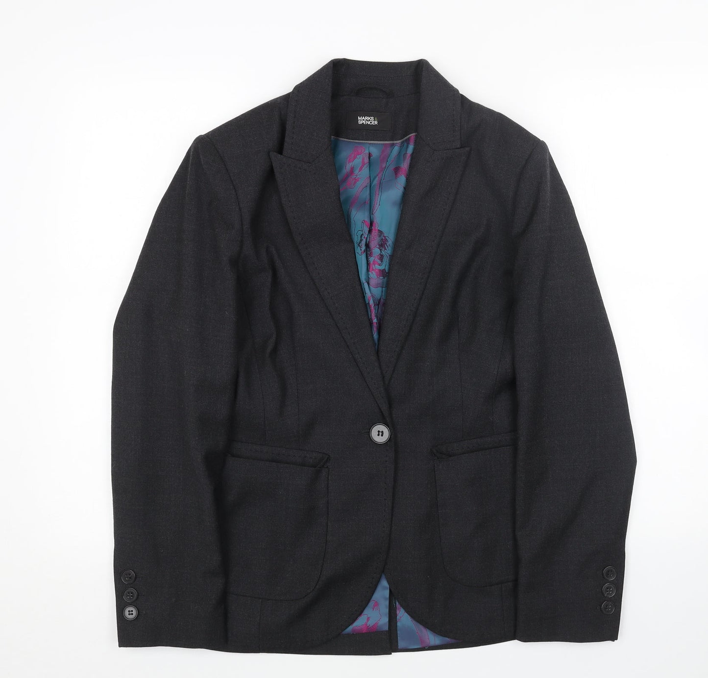 Marks and Spencer Womens Grey Wool Jacket Suit Jacket Size 10