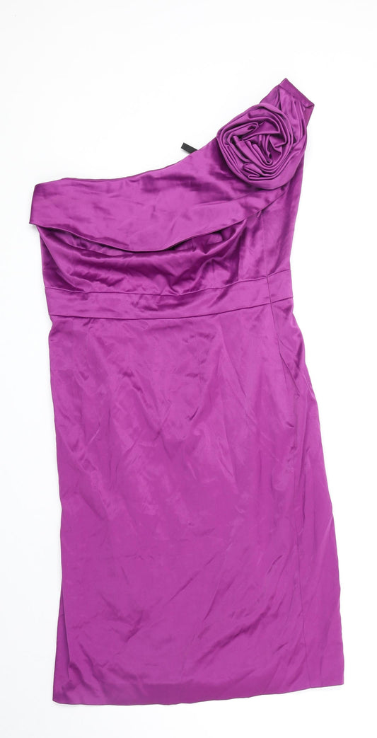 NEXT Womens Purple Polyester Pencil Dress Size 12 One Shoulder Zip - Flower Detail