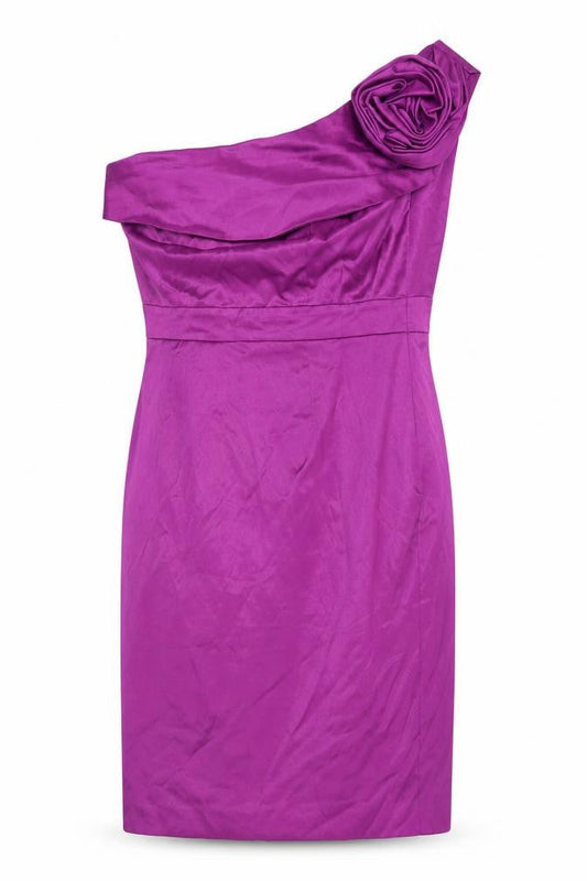 NEXT Womens Purple Polyester Pencil Dress Size 12 One Shoulder Zip - Flower Detail