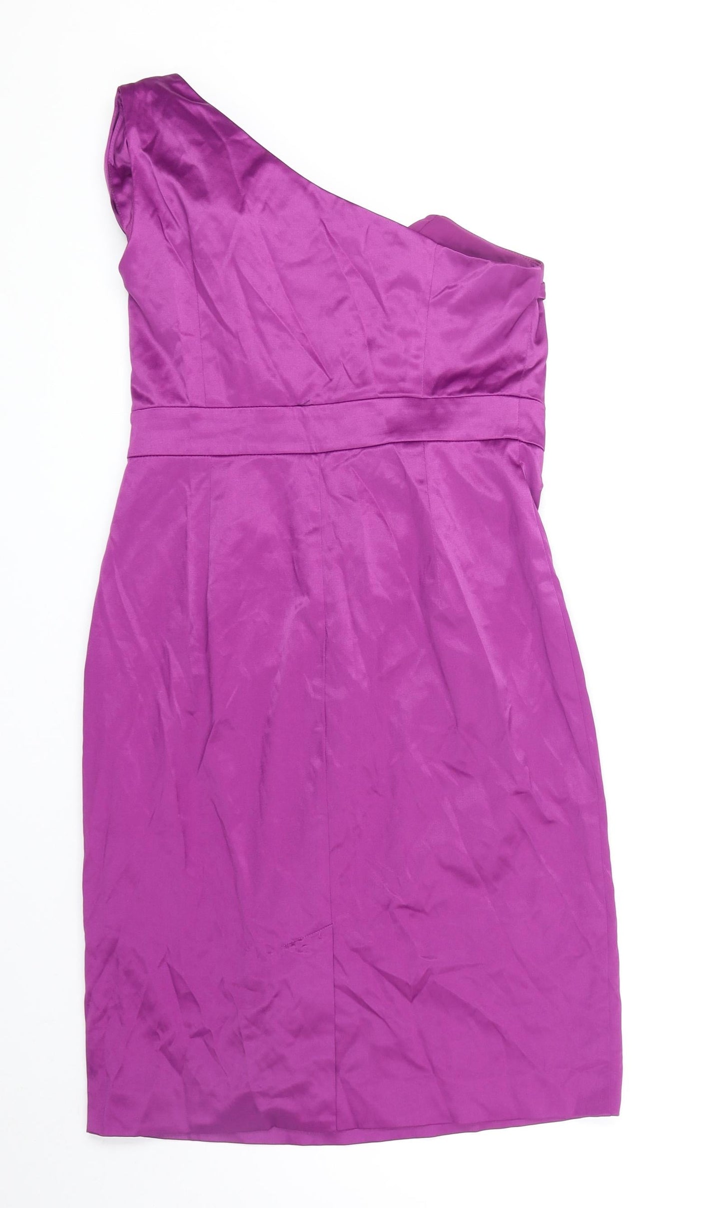 NEXT Womens Purple Polyester Pencil Dress Size 12 One Shoulder Zip - Flower Detail