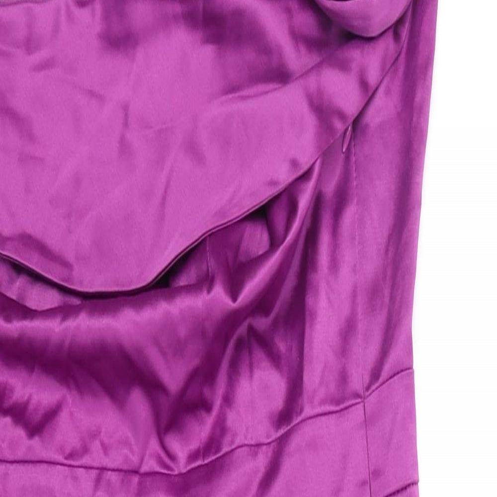 NEXT Womens Purple Polyester Pencil Dress Size 12 One Shoulder Zip - Flower Detail