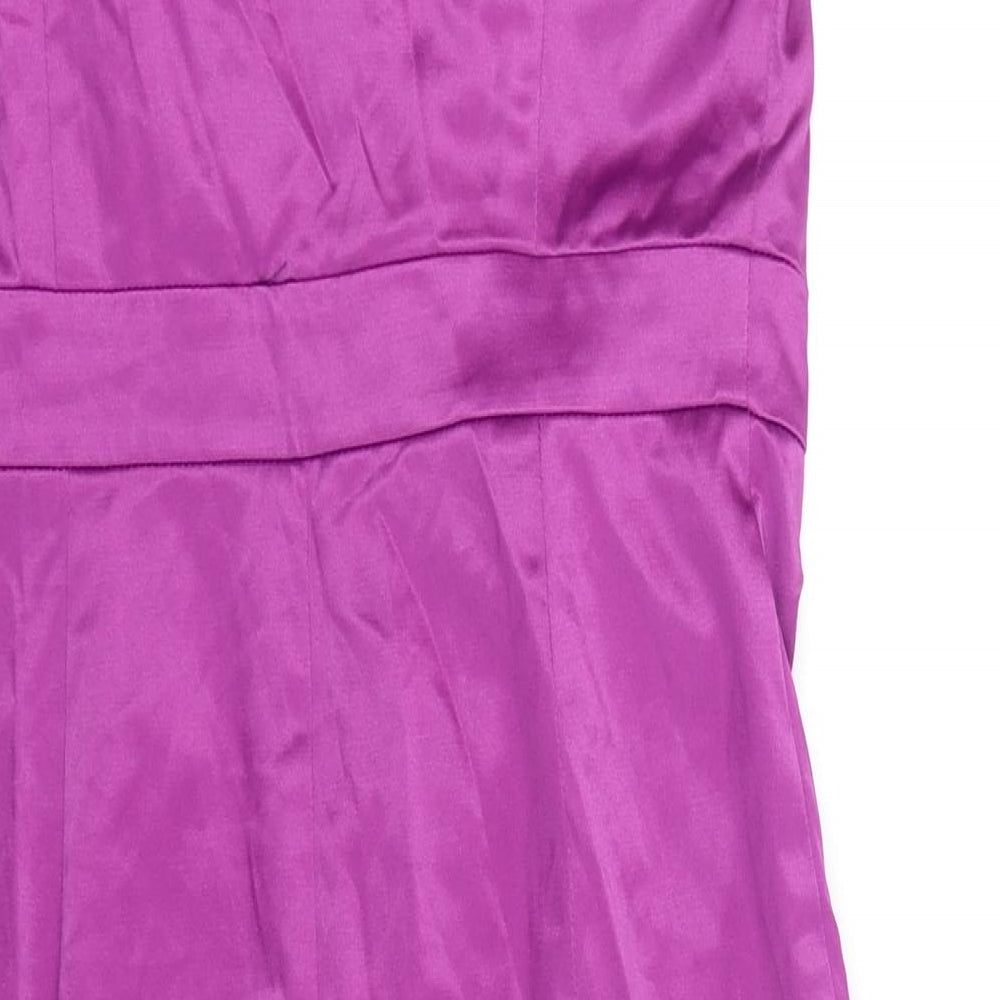 NEXT Womens Purple Polyester Pencil Dress Size 12 One Shoulder Zip - Flower Detail