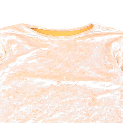 Marks and Spencer Girls Orange Polyester Basic T-Shirt Size 9-10 Years Round Neck Pullover