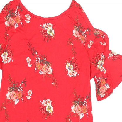 George Womens Red Floral Viscose A-Line Size 8 Boat Neck Pullover