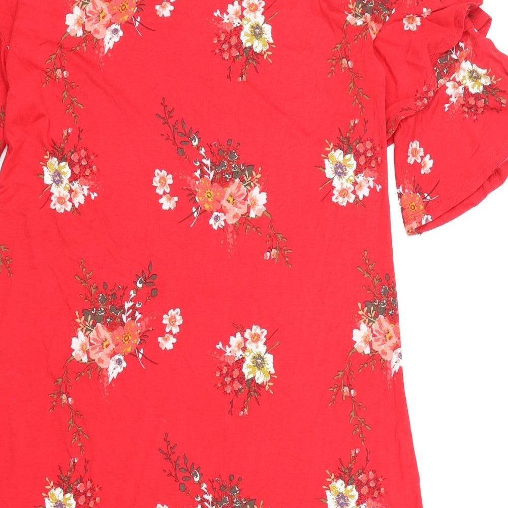 George Womens Red Floral Viscose A-Line Size 8 Boat Neck Pullover