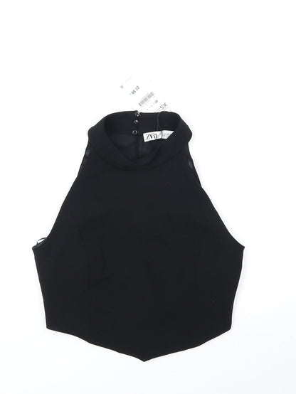 Womens UK Size XS Zara Black Cropped Tank