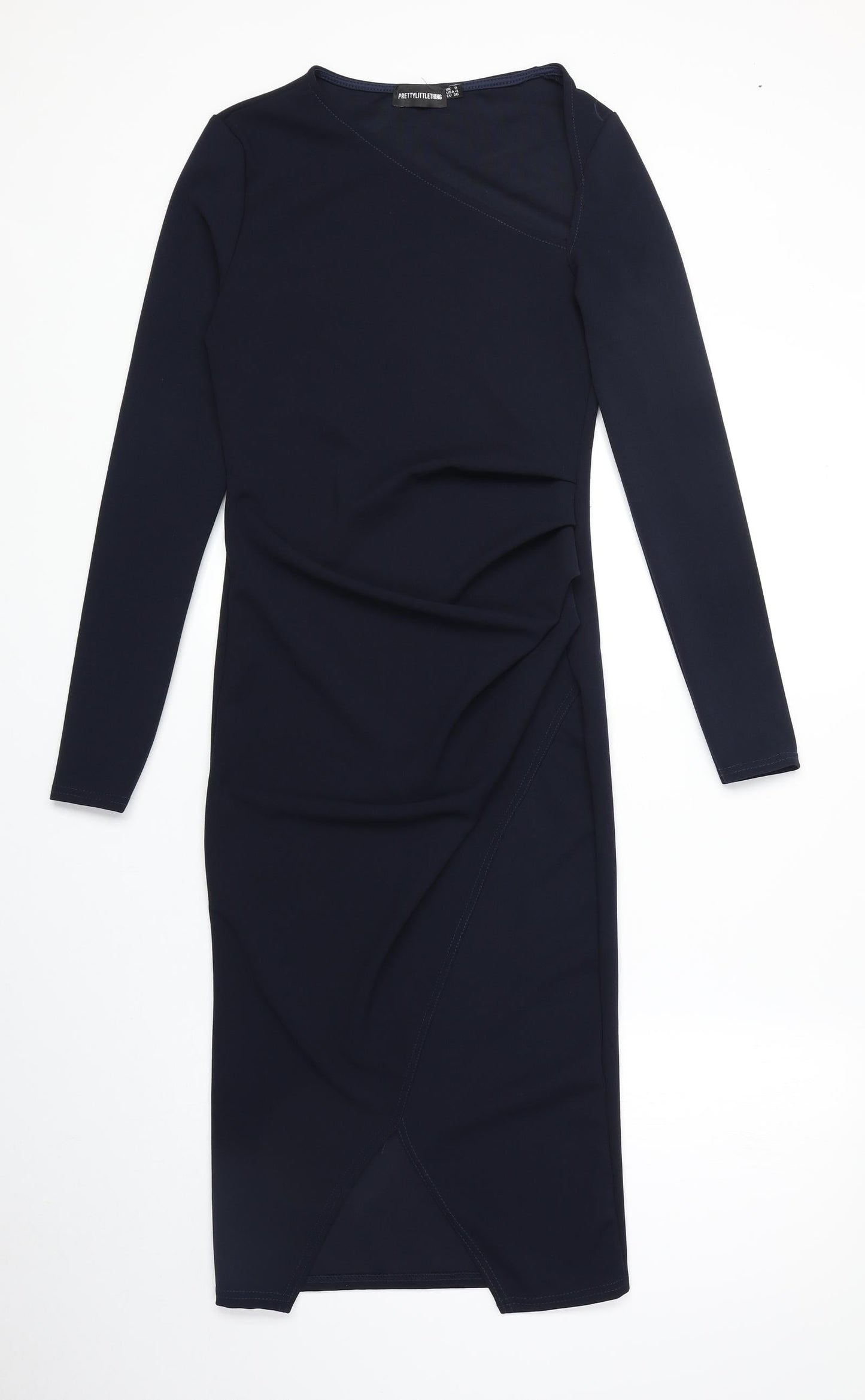 PRETTYLITTLETHING Womens Blue Polyester Sheath Size 8 Square Neck Pullover