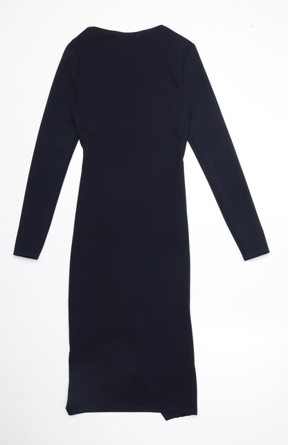 PRETTYLITTLETHING Womens Blue Polyester Sheath Size 8 Square Neck Pullover