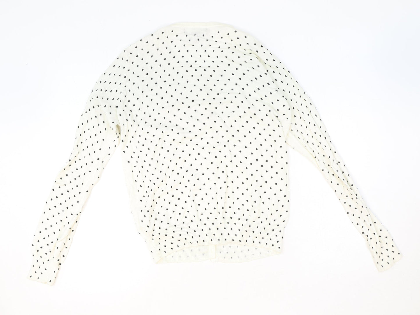 Primark Womens Ivory Scoop Neck Polka Dot 100% Cotton Cardigan Jumper Size 10