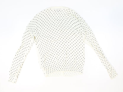 Primark Womens Ivory Scoop Neck Polka Dot 100% Cotton Cardigan Jumper Size 10
