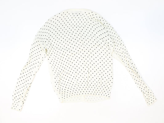Primark Womens Ivory Scoop Neck Polka Dot 100% Cotton Cardigan Jumper Size 10