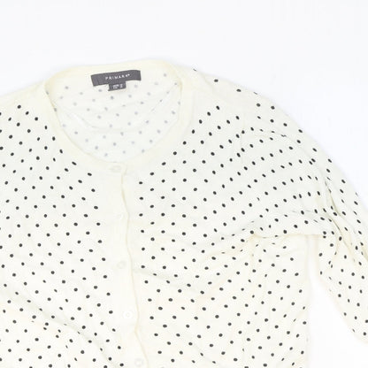 Primark Womens Ivory Scoop Neck Polka Dot 100% Cotton Cardigan Jumper Size 10