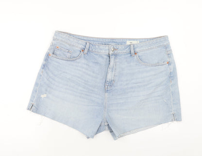 Marks and Spencer Womens Blue Herringbone Cotton Cut-Off Shorts Size 22 Regular Zip