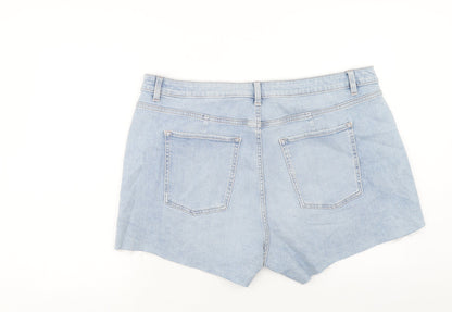 Marks and Spencer Womens Blue Herringbone Cotton Cut-Off Shorts Size 22 Regular Zip