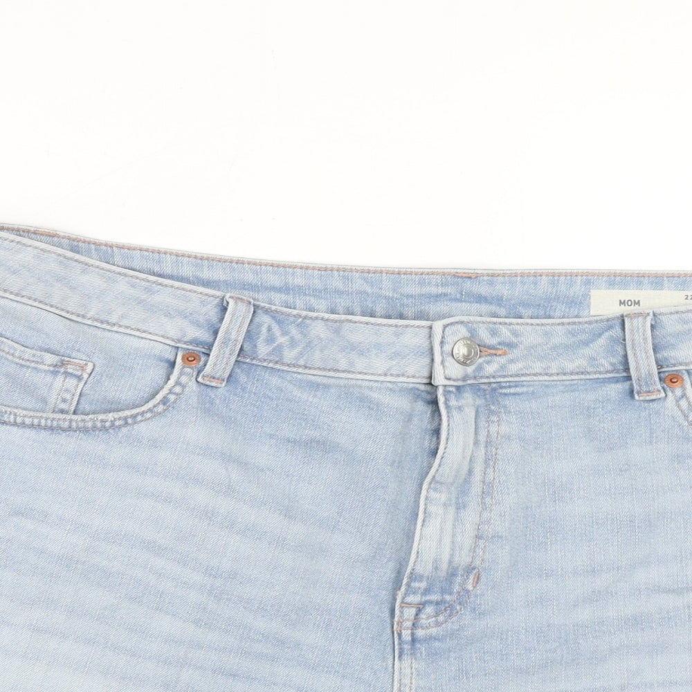 Marks and Spencer Womens Blue Herringbone Cotton Cut-Off Shorts Size 22 Regular Zip