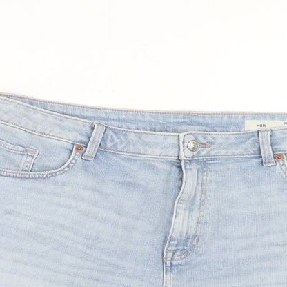 Marks and Spencer Womens Blue Herringbone Cotton Cut-Off Shorts Size 22 Regular Zip