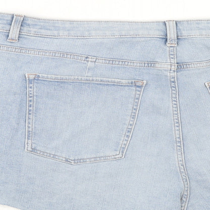 Marks and Spencer Womens Blue Herringbone Cotton Cut-Off Shorts Size 22 Regular Zip