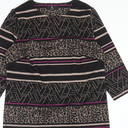 Brandtex Womens Black Geometric Polyester Sheath Size L Round Neck Pullover