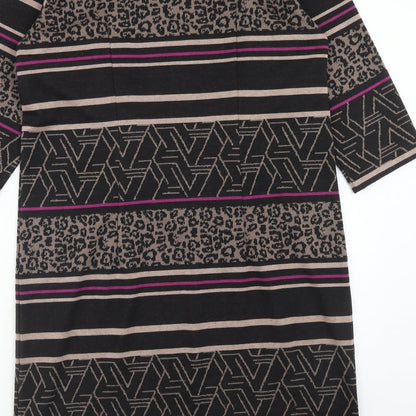 Brandtex Womens Black Geometric Polyester Sheath Size L Round Neck Pullover