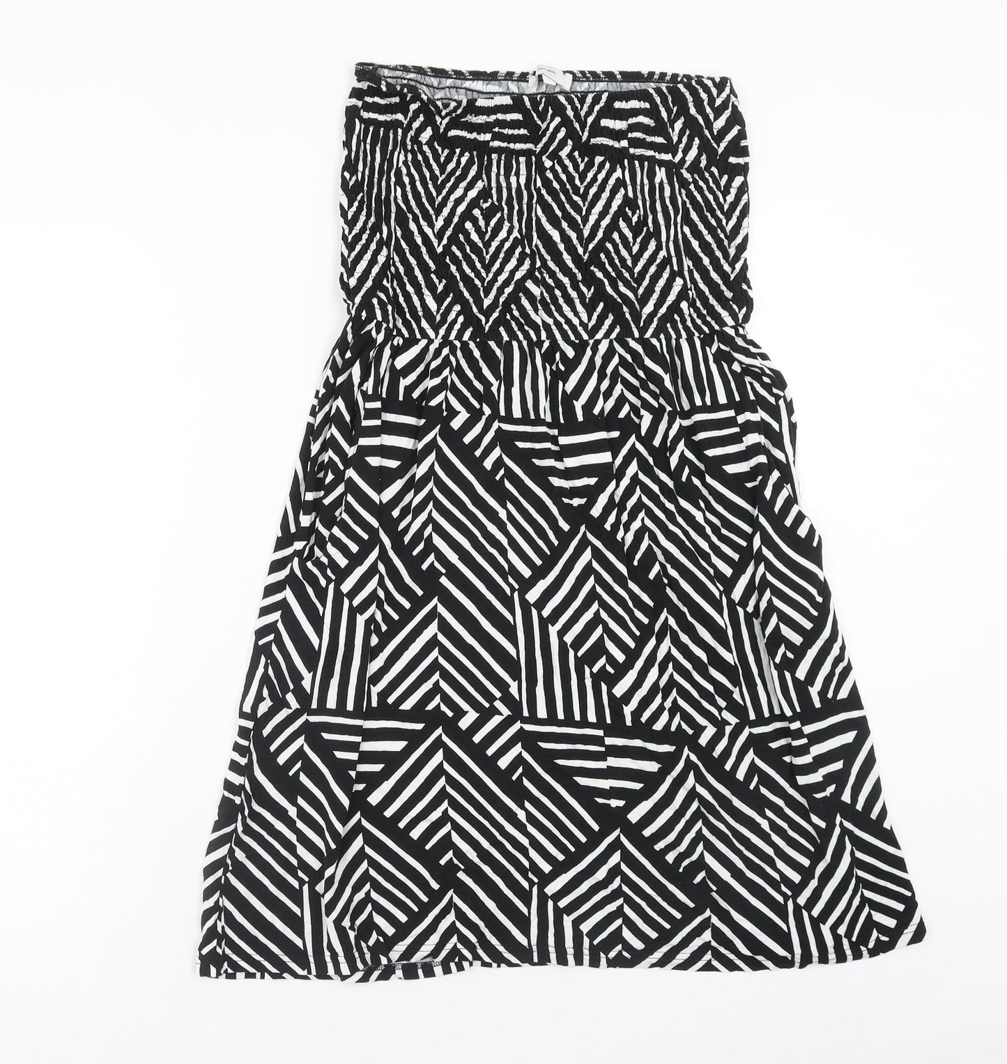 John Lewis Womens Black Geometric Viscose Mini Size L Off the Shoulder Pullover