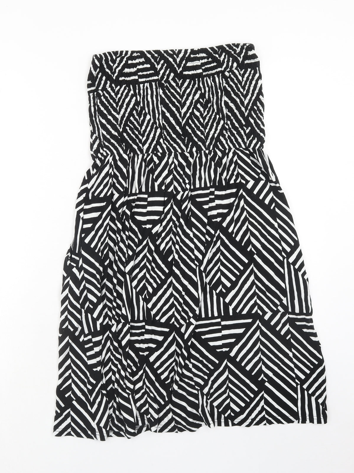 John Lewis Womens Black Geometric Viscose Mini Size L Off the Shoulder Pullover