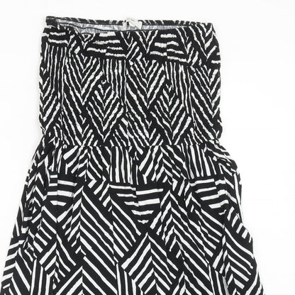 John Lewis Womens Black Geometric Viscose Mini Size L Off the Shoulder Pullover