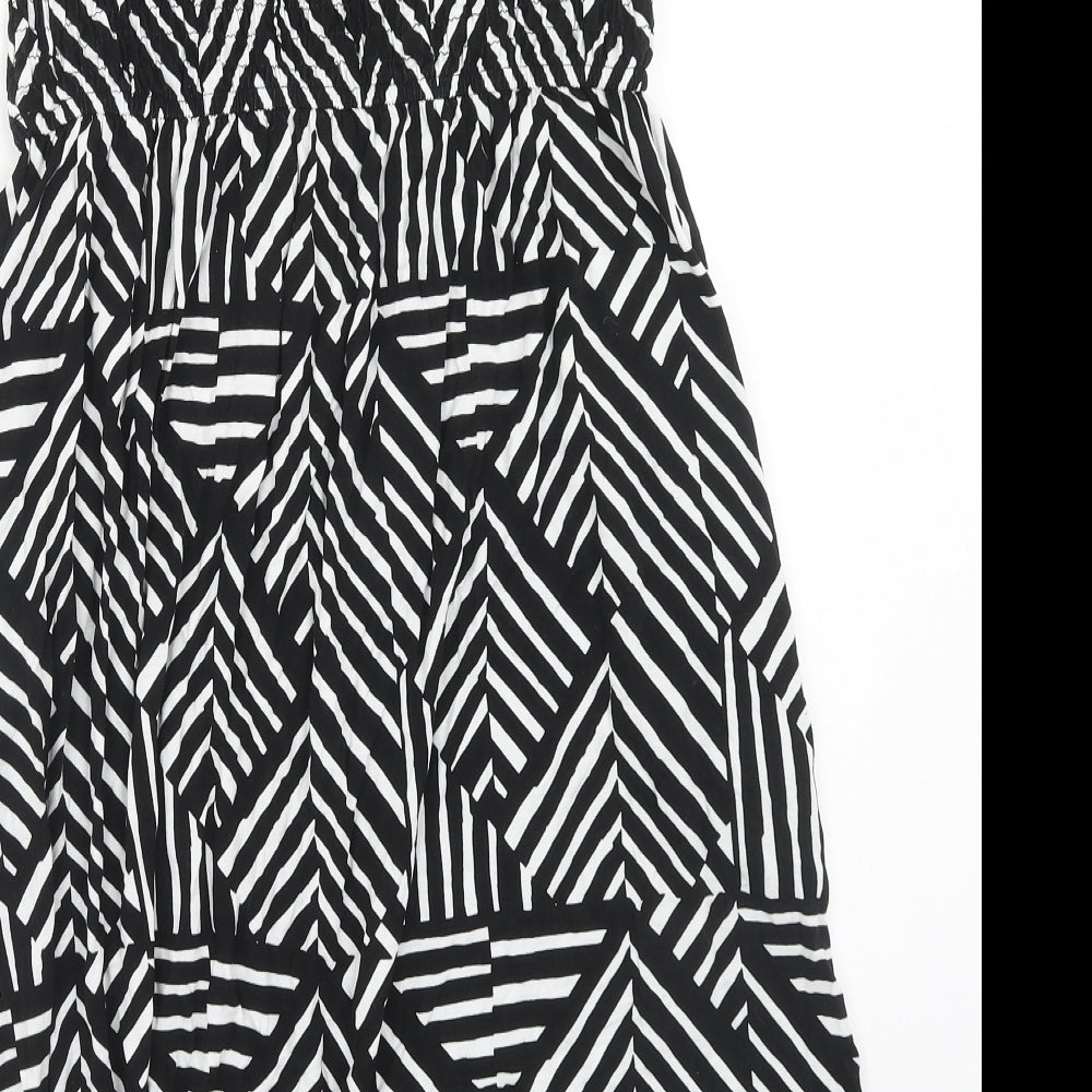 John Lewis Womens Black Geometric Viscose Mini Size L Off the Shoulder Pullover