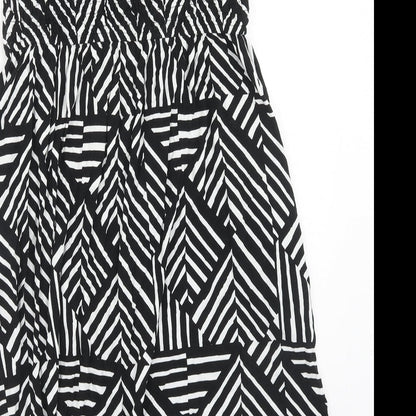 John Lewis Womens Black Geometric Viscose Mini Size L Off the Shoulder Pullover