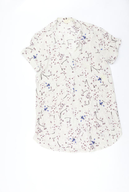 H&M Womens Beige Floral Viscose Shift Size 8 V-Neck Pullover