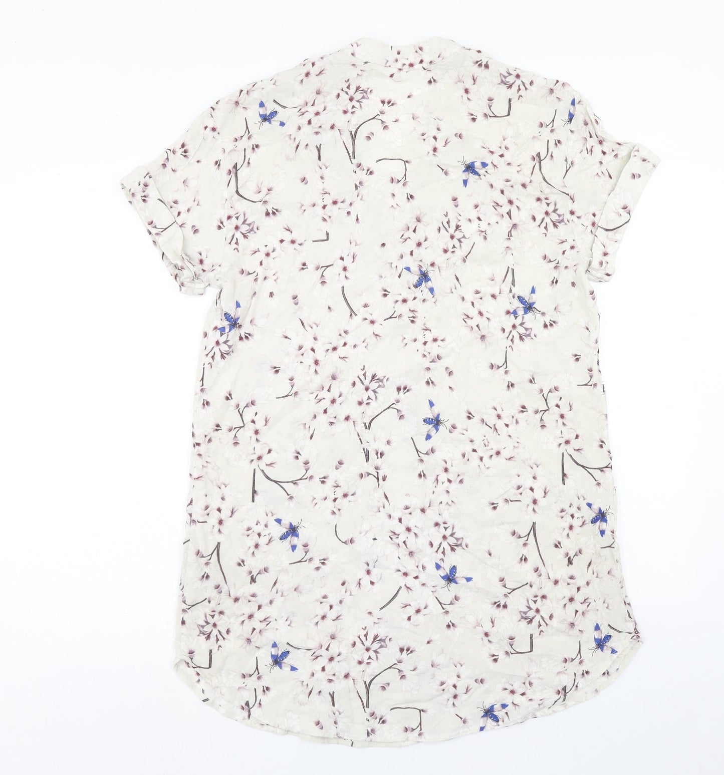H&M Womens Beige Floral Viscose Shift Size 8 V-Neck Pullover