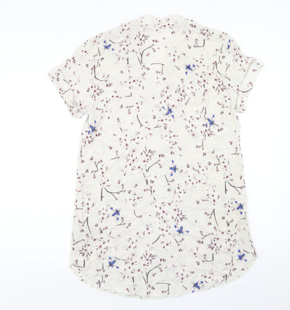 H&M Womens Beige Floral Viscose Shift Size 8 V-Neck Pullover