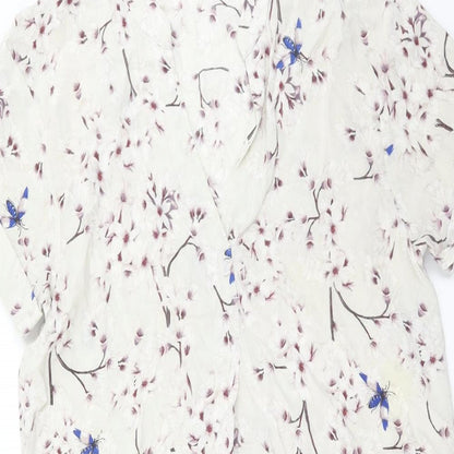 H&M Womens Beige Floral Viscose Shift Size 8 V-Neck Pullover