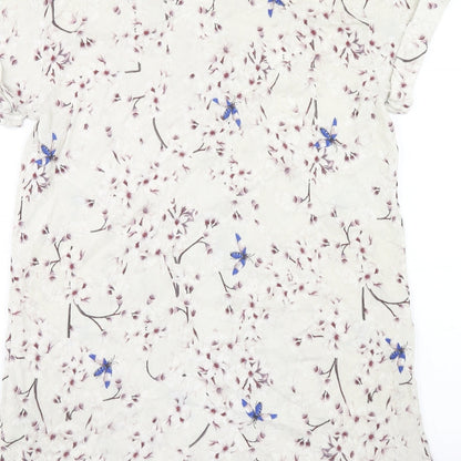 H&M Womens Beige Floral Viscose Shift Size 8 V-Neck Pullover