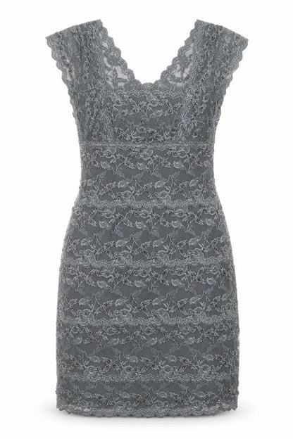 Onyx Nite Womens Grey Herringbone Polyester Pencil Dress Size 12 V-Neck Pullover