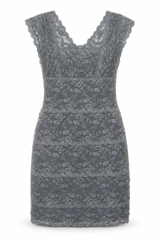 Onyx Nite Womens Grey Herringbone Polyester Pencil Dress Size 12 V-Neck Pullover