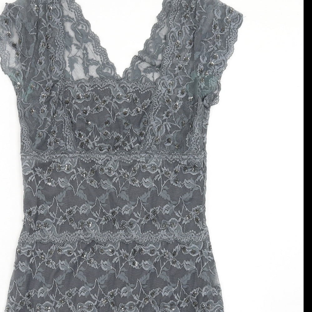 Onyx Nite Womens Grey Herringbone Polyester Pencil Dress Size 12 V-Neck Pullover