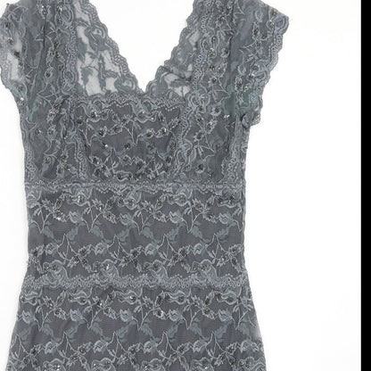 Onyx Nite Womens Grey Herringbone Polyester Pencil Dress Size 12 V-Neck Pullover