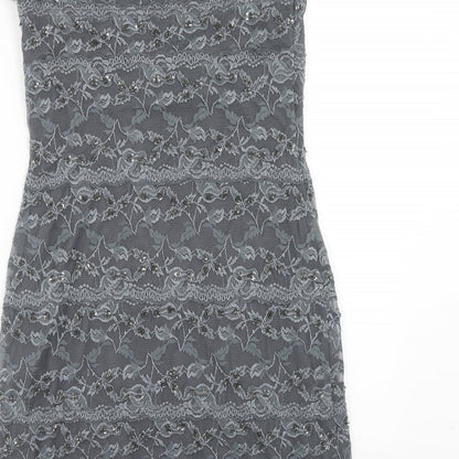 Onyx Nite Womens Grey Herringbone Polyester Pencil Dress Size 12 V-Neck Pullover